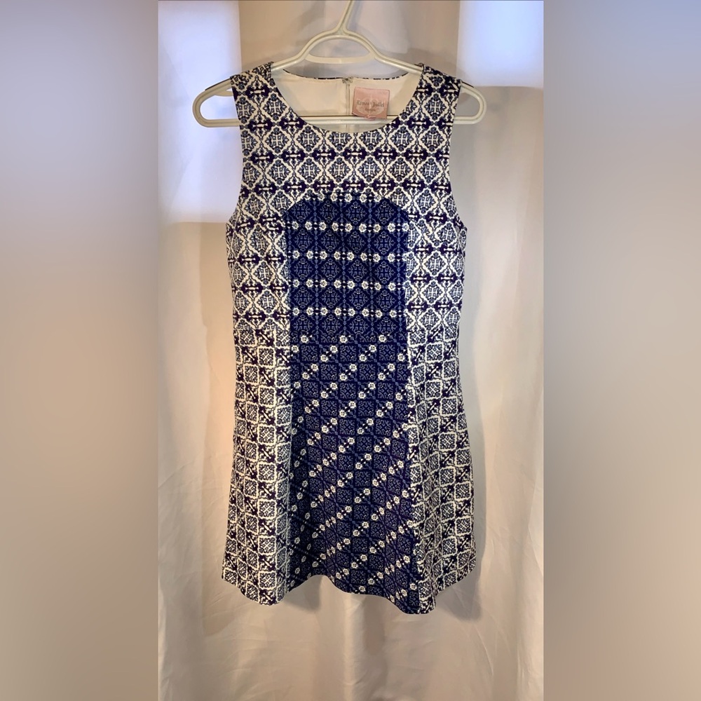Romeo & Juliet Couture Lined Dress Navy White Mosaic Geometric Size Medium